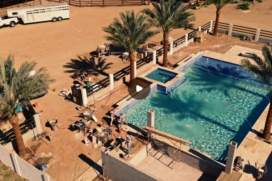 Drone footage of pool being built